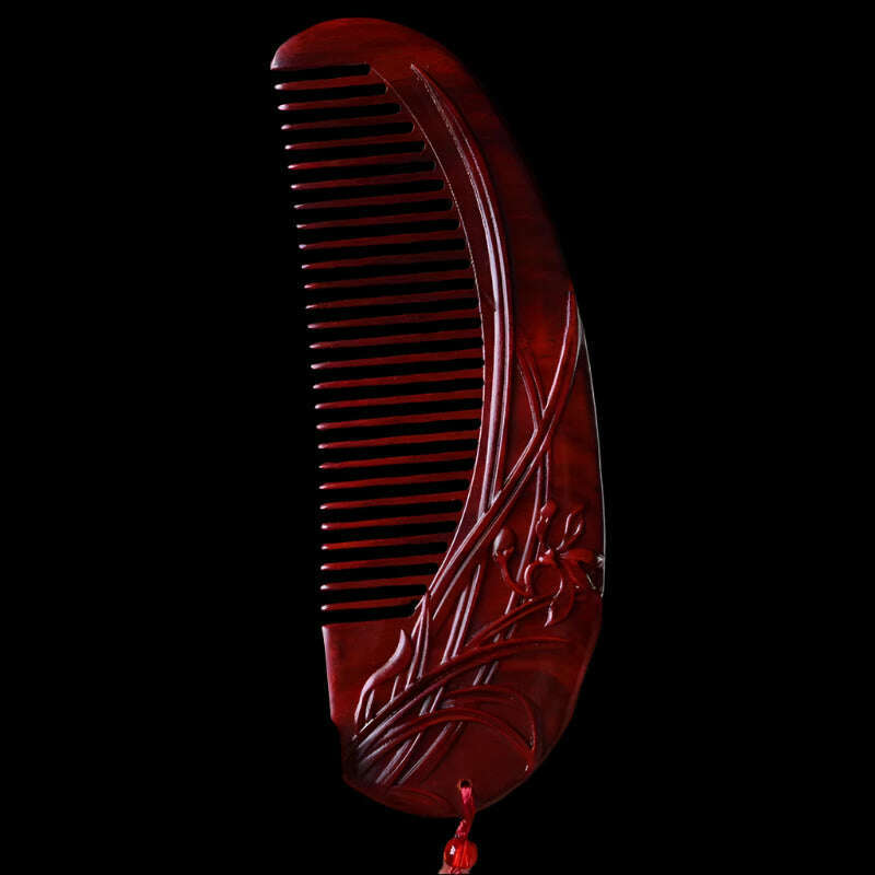 KIMLUD, Natural Rhinoceros Horn Small Leaf Red Sandalwood Carved Wood Comb Retro Style Massage Comb Gifts with comb, 32, KIMLUD APPAREL - Womens Clothes