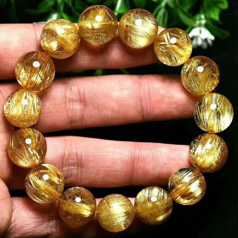 KIMLUD, Natural Rutilated Quartz Women Men's Old Mine Gold Rutile Citrine Bracelet, KIMLUD Womens Clothes