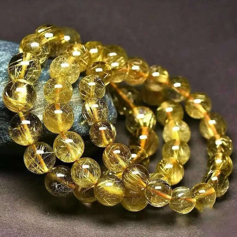 KIMLUD, Natural Rutilated Quartz Women Men's Old Mine Gold Rutile Citrine Bracelet, KIMLUD Womens Clothes