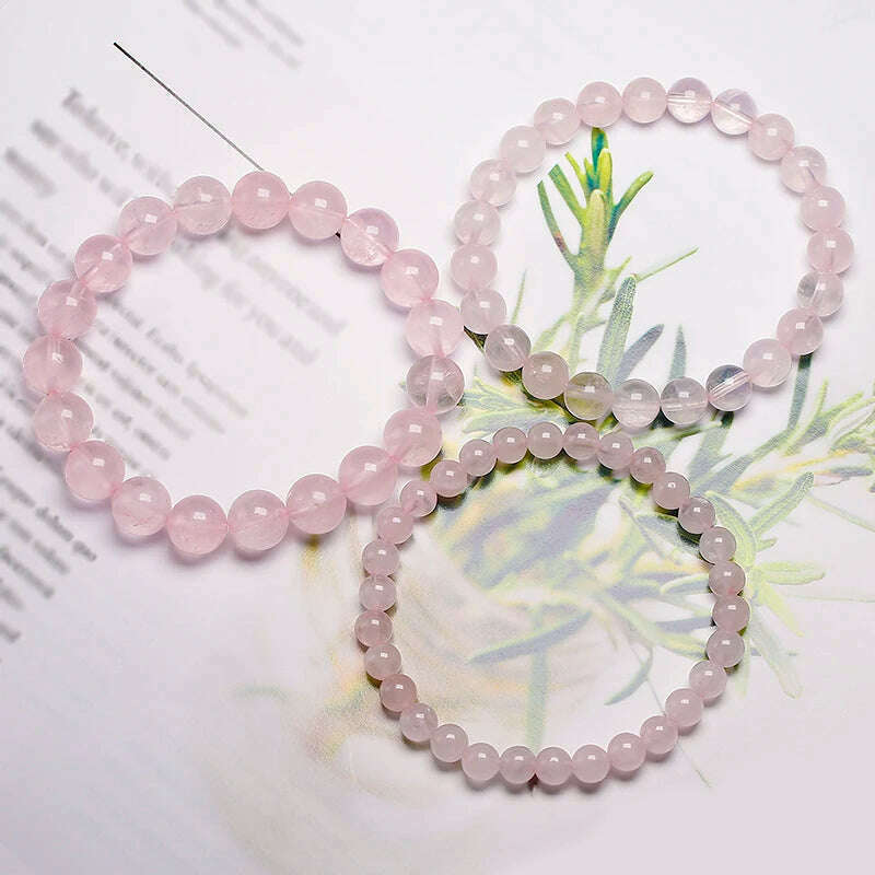 Natural Smooth Rose Quartz Energy Natural Stone Strench Bracelet Elastic Fine Jewelry Beads Lovers Women Handmade Gift - KIMLUD