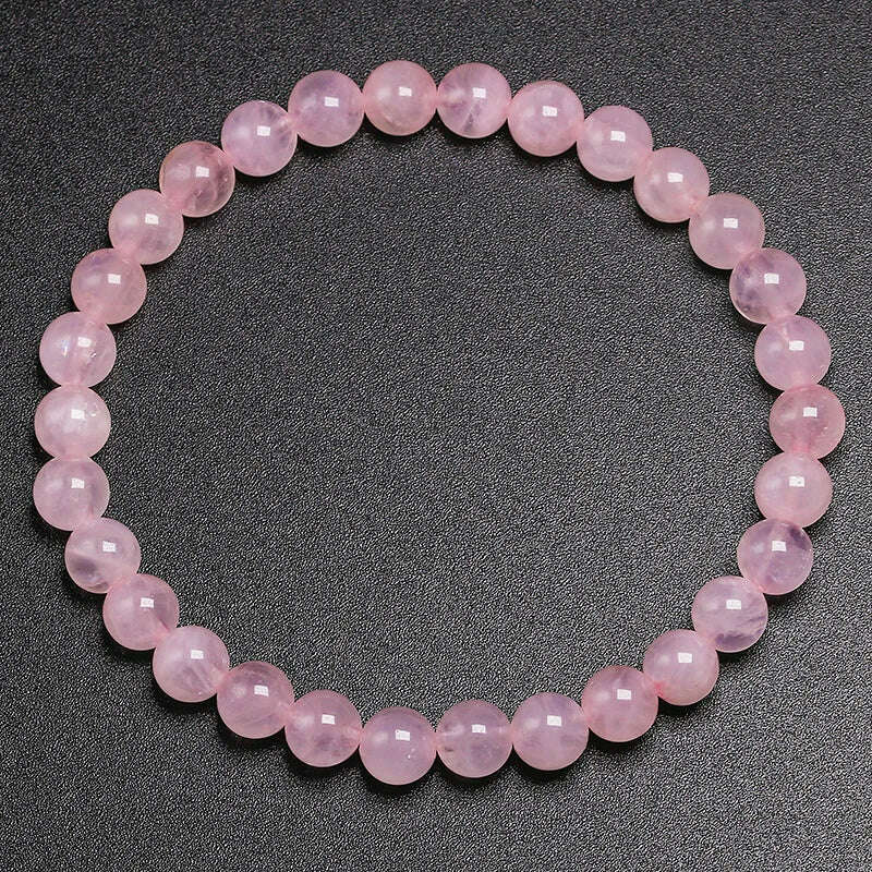 Natural Smooth Rose Quartz Energy Natural Stone Strench Bracelet Elastic Fine Jewelry Beads Lovers Women Handmade Gift - KIMLUD