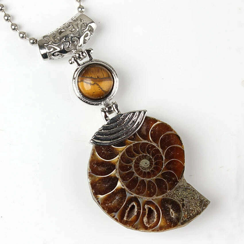 KIMLUD, Natural Spiral Ammonite Seashell Snail Ocean Reliquiae Conch Tiger Eye Stone Cabochon Beads Shell Pendant Jewelry For Women Men, KIMLUD Womens Clothes