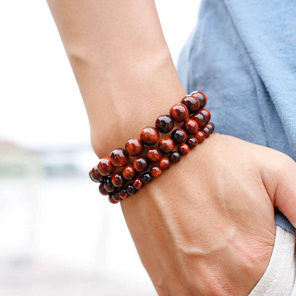 KIMLUD, Natural Stone Beads Red Tiger Eye Bracelet Strand Beaded Mens Buddha Bracelet For Women Male Yoga Handmade Jewelry, KIMLUD Womens Clothes