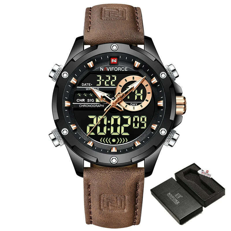 KIMLUD, NAVIFORCE Military Watches for Men Fashion Sport Chronograph Alarm Wristwatch Waterproof Quartz Big Clock Digital Male Watch, BN B With Box, KIMLUD Womens Clothes