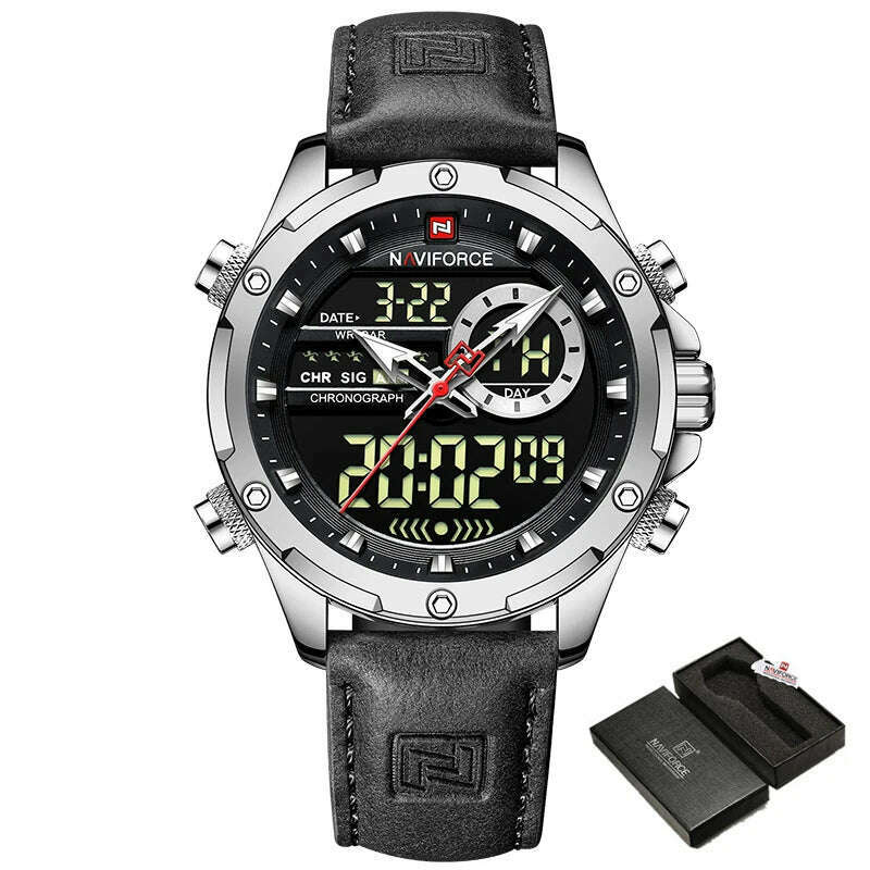 KIMLUD, NAVIFORCE Military Watches for Men Fashion Sport Chronograph Alarm Wristwatch Waterproof Quartz Big Clock Digital Male Watch, S B With Box, KIMLUD Womens Clothes