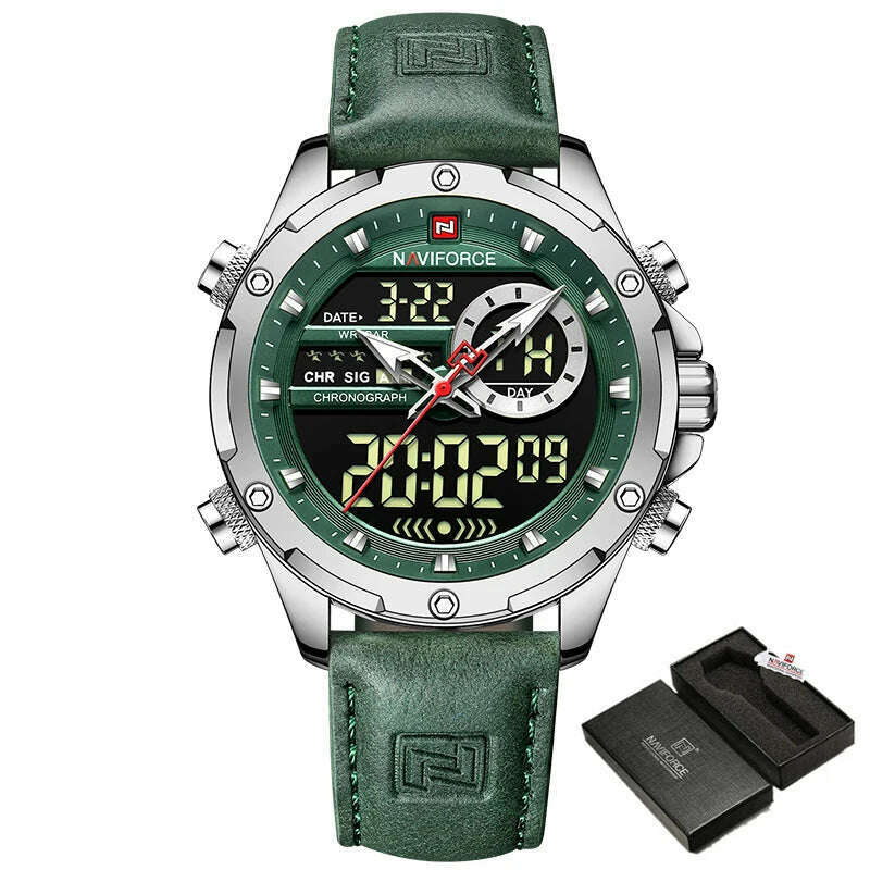 KIMLUD, NAVIFORCE Military Watches for Men Fashion Sport Chronograph Alarm Wristwatch Waterproof Quartz Big Clock Digital Male Watch, S GN With Box, KIMLUD Womens Clothes