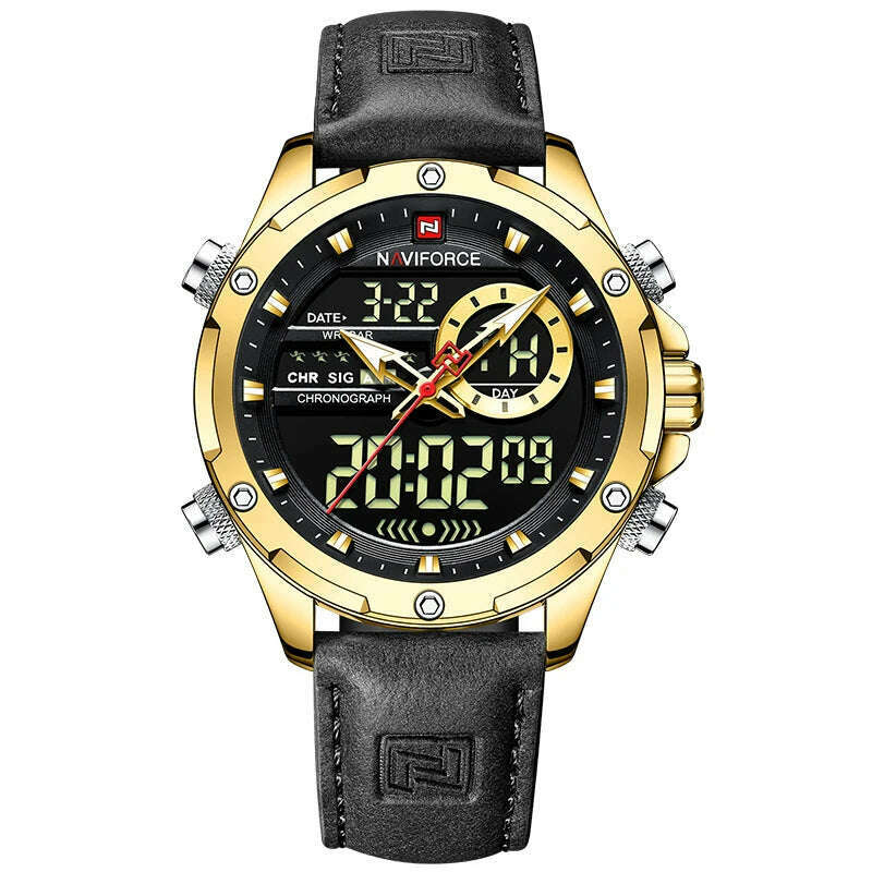 KIMLUD, NAVIFORCE Military Watches for Men Fashion Sport Chronograph Alarm Wristwatch Waterproof Quartz Big Clock Digital Male Watch, Gold Black, KIMLUD Womens Clothes