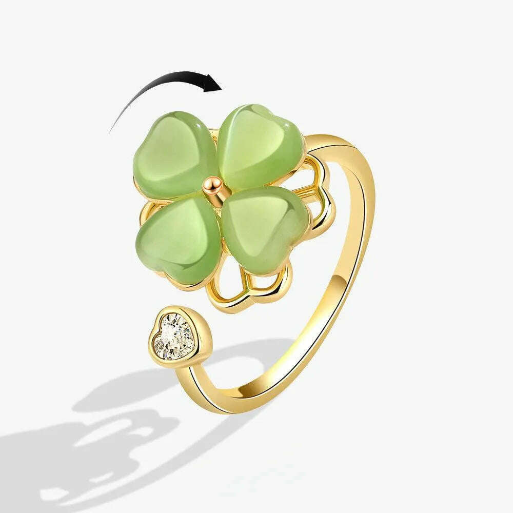 KIMLUD, NBNB New Arrive Trendy Rotating Clover Relieve Stress Adjustable Ring For Women Fashion Finger Open Ring Daily Jewelry Girl Gift, KIMLUD Womens Clothes