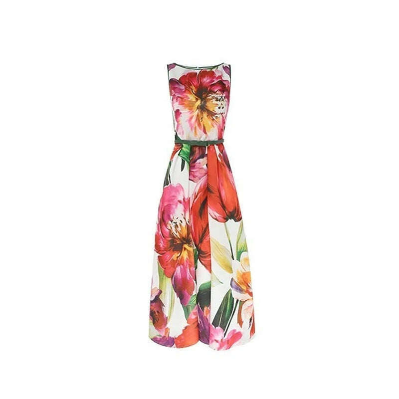 KIMLUD, neck Knee-length Skirt Women's Everyday Street Short-sleeved Skirt Fashion Floral Print Party Skirt Loose Dress, KIMLUD Womens Clothes