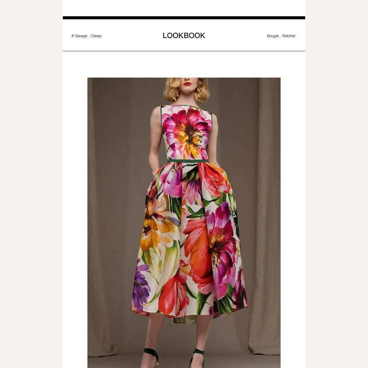 KIMLUD, neck Knee-length Skirt Women's Everyday Street Short-sleeved Skirt Fashion Floral Print Party Skirt Loose Dress, KIMLUD Womens Clothes