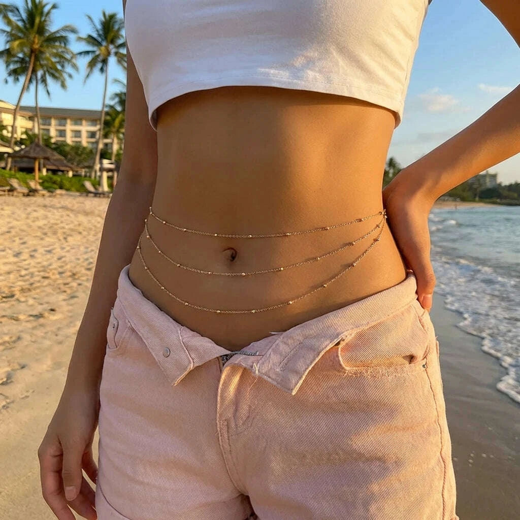 Necklace Rhinestone Tassel Belly Chain Metal Gold | KIMLUD