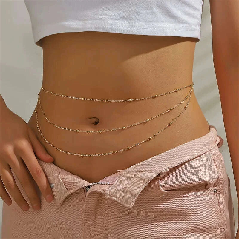 Necklace Rhinestone Tassel Belly Chain Metal Gold | KIMLUD