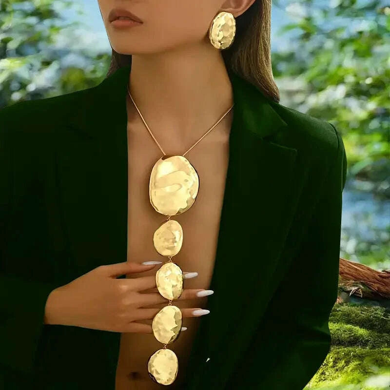 Necklaces Oval Stud Y Necklace Zinc Alloy Silver | KIMLUD