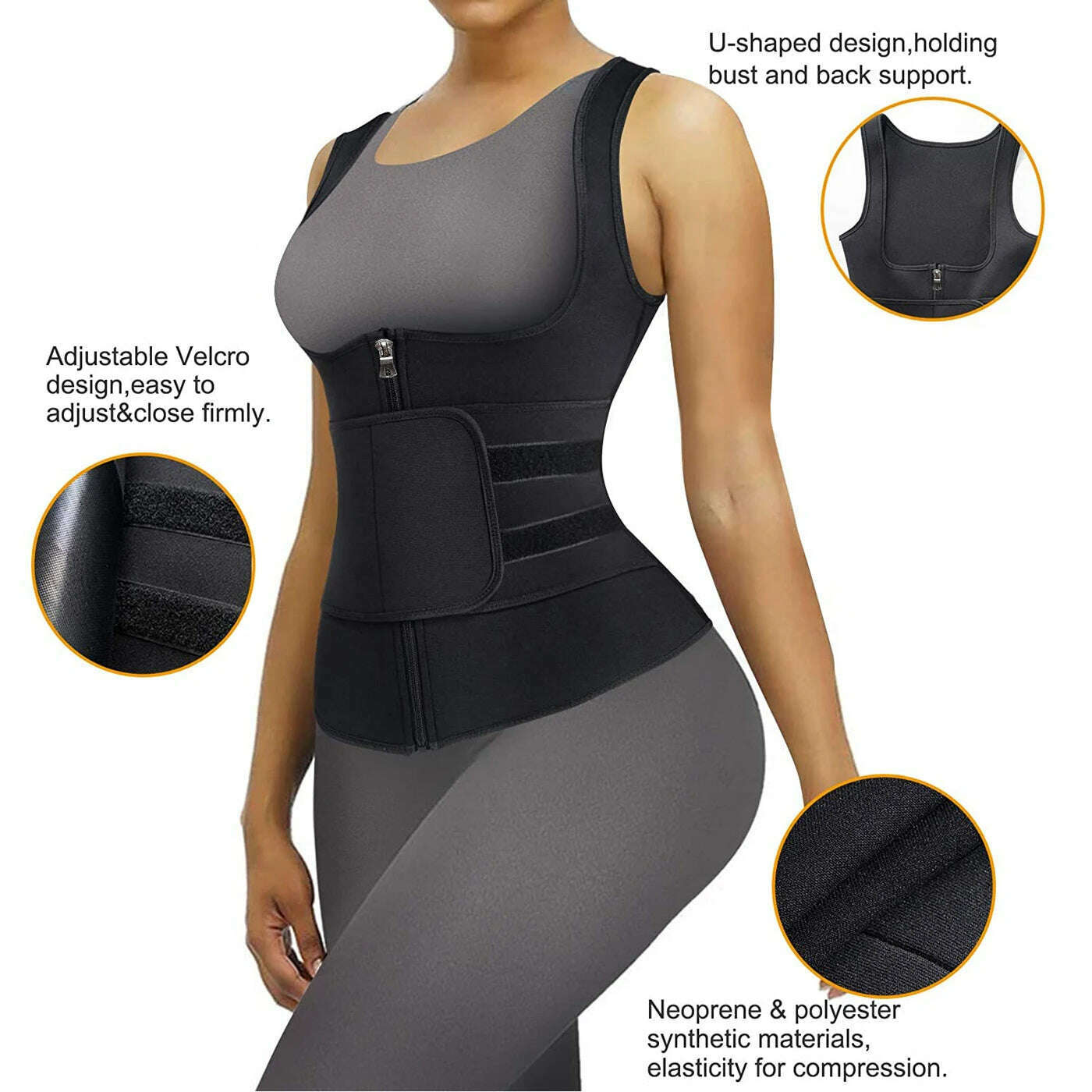 KIMLUD, Neoprene Sauna Suit for Women Sauna Sweat Vest Waist Trainer adjustable Belts, KIMLUD Womens Clothes