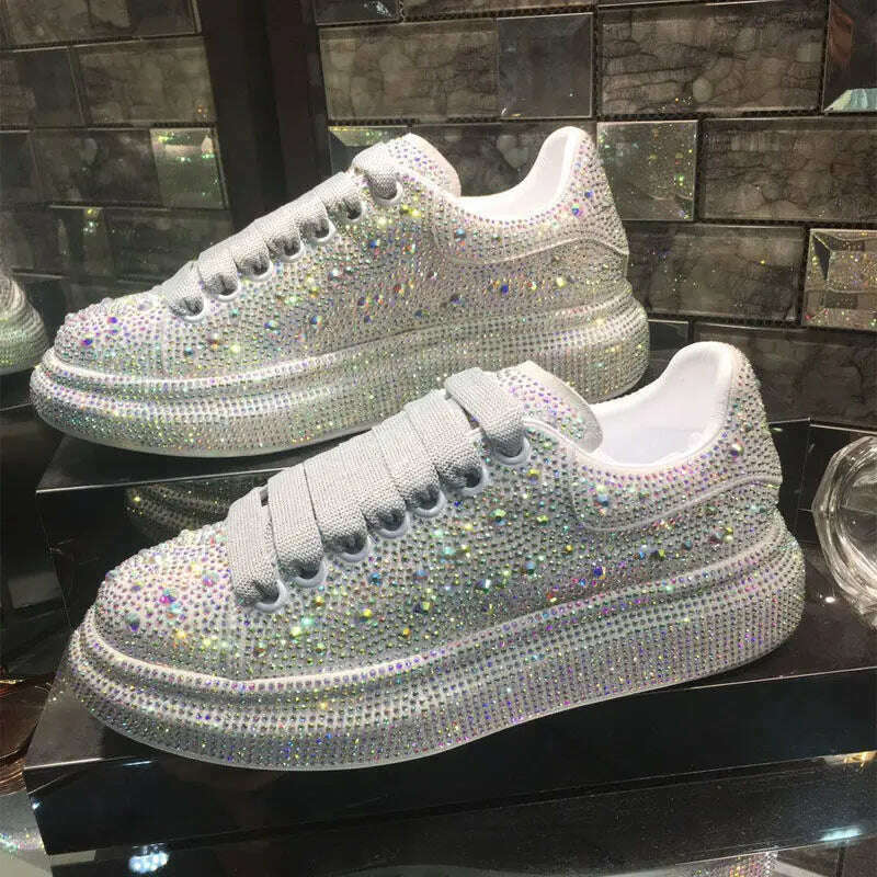 KIMLUD, New 2023 Autumn Women Platform Shoes rhinestones Thick-soled White Silver Shoes Shining Crystal Sneakers Trend Casual Sneakers, colour / 35, KIMLUD APPAREL - Womens Clothes