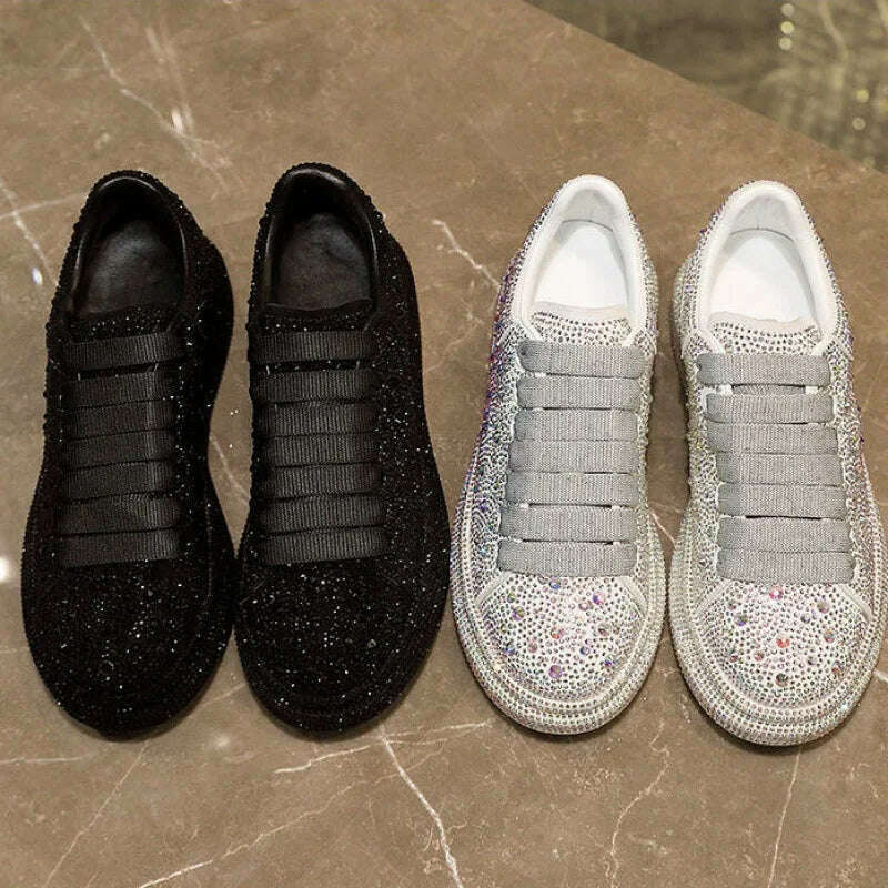 KIMLUD, New 2023 Autumn Women Platform Shoes rhinestones Thick-soled White Silver Shoes Shining Crystal Sneakers Trend Casual Sneakers, KIMLUD Womens Clothes