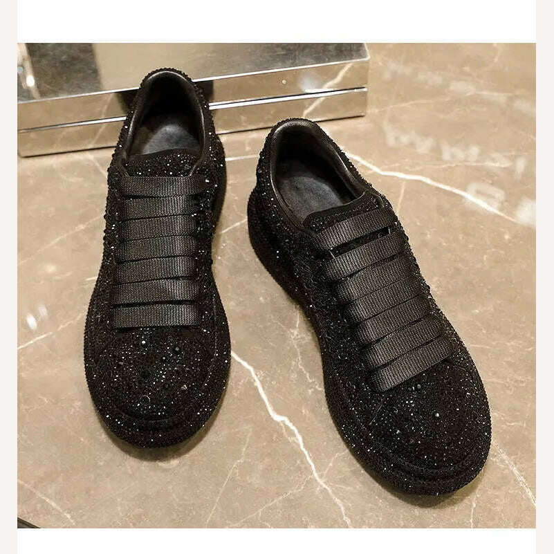 KIMLUD, New 2023 Autumn Women Platform Shoes rhinestones Thick-soled White Silver Shoes Shining Crystal Sneakers Trend Casual Sneakers, KIMLUD Womens Clothes