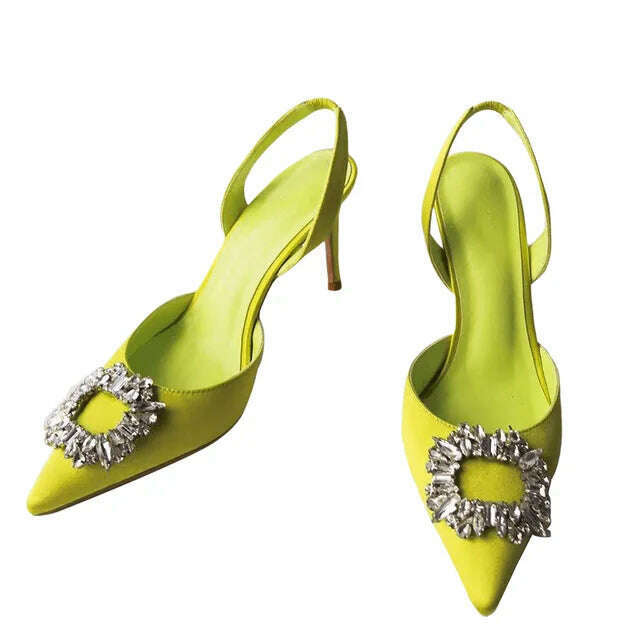 KIMLUD, New 2023 Pointed Rhinestone High Heels In Autumn and Fashionable Women's Middle Heel Sandals In Summer, Mustard yellow (9cm) / 35, KIMLUD APPAREL - Womens Clothes