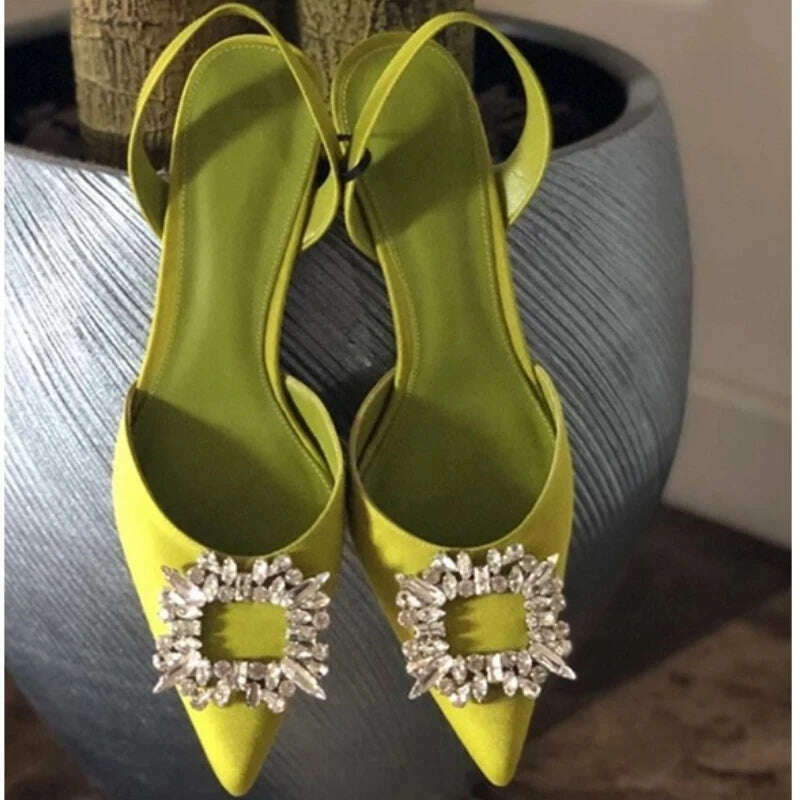 KIMLUD, New 2023 Pointed Rhinestone High Heels In Autumn and Fashionable Women's Middle Heel Sandals In Summer, KIMLUD Womens Clothes