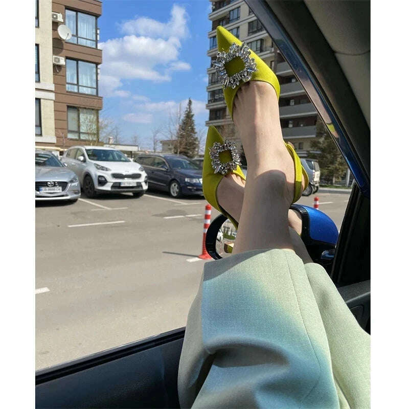 KIMLUD, New 2023 Pointed Rhinestone High Heels In Autumn and Fashionable Women's Middle Heel Sandals In Summer, KIMLUD Womens Clothes