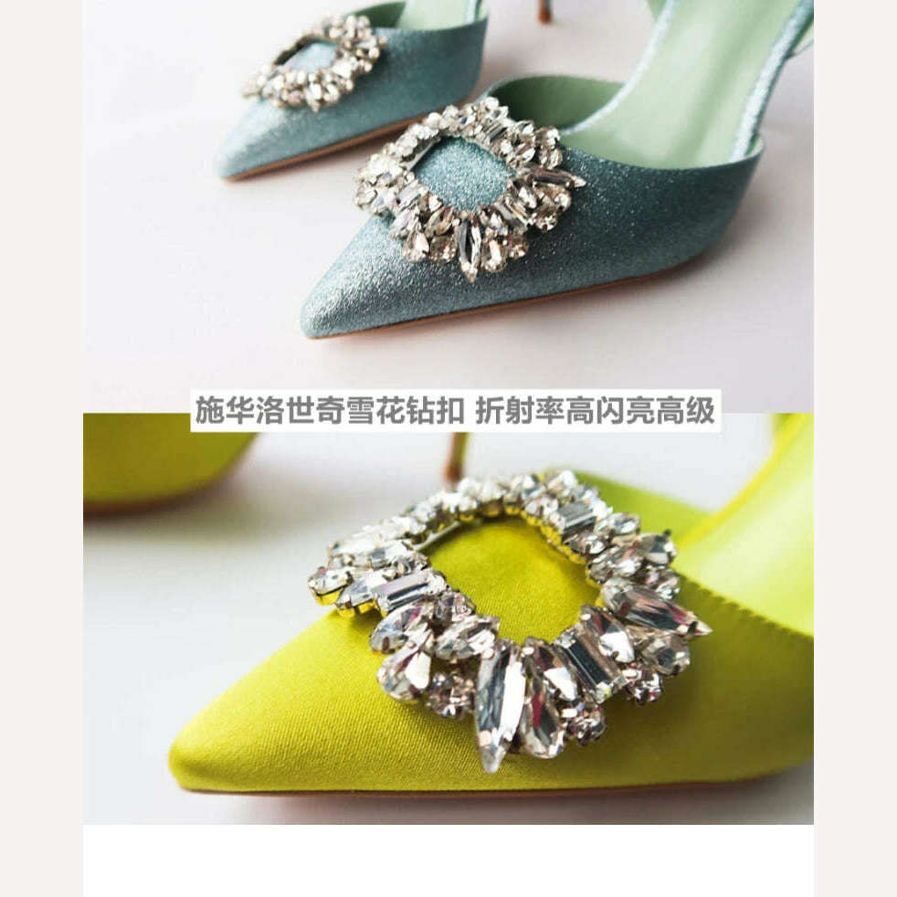 KIMLUD, New 2023 Pointed Rhinestone High Heels In Autumn and Fashionable Women's Middle Heel Sandals In Summer, KIMLUD Womens Clothes