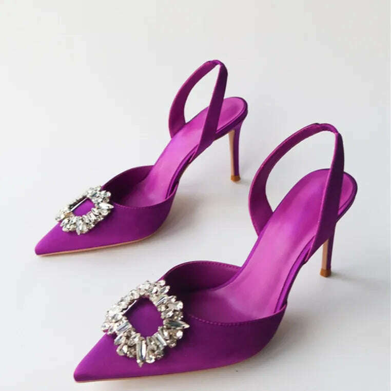 KIMLUD, New 2023 Pointed Rhinestone High Heels In Autumn and Fashionable Women's Middle Heel Sandals In Summer, KIMLUD Womens Clothes