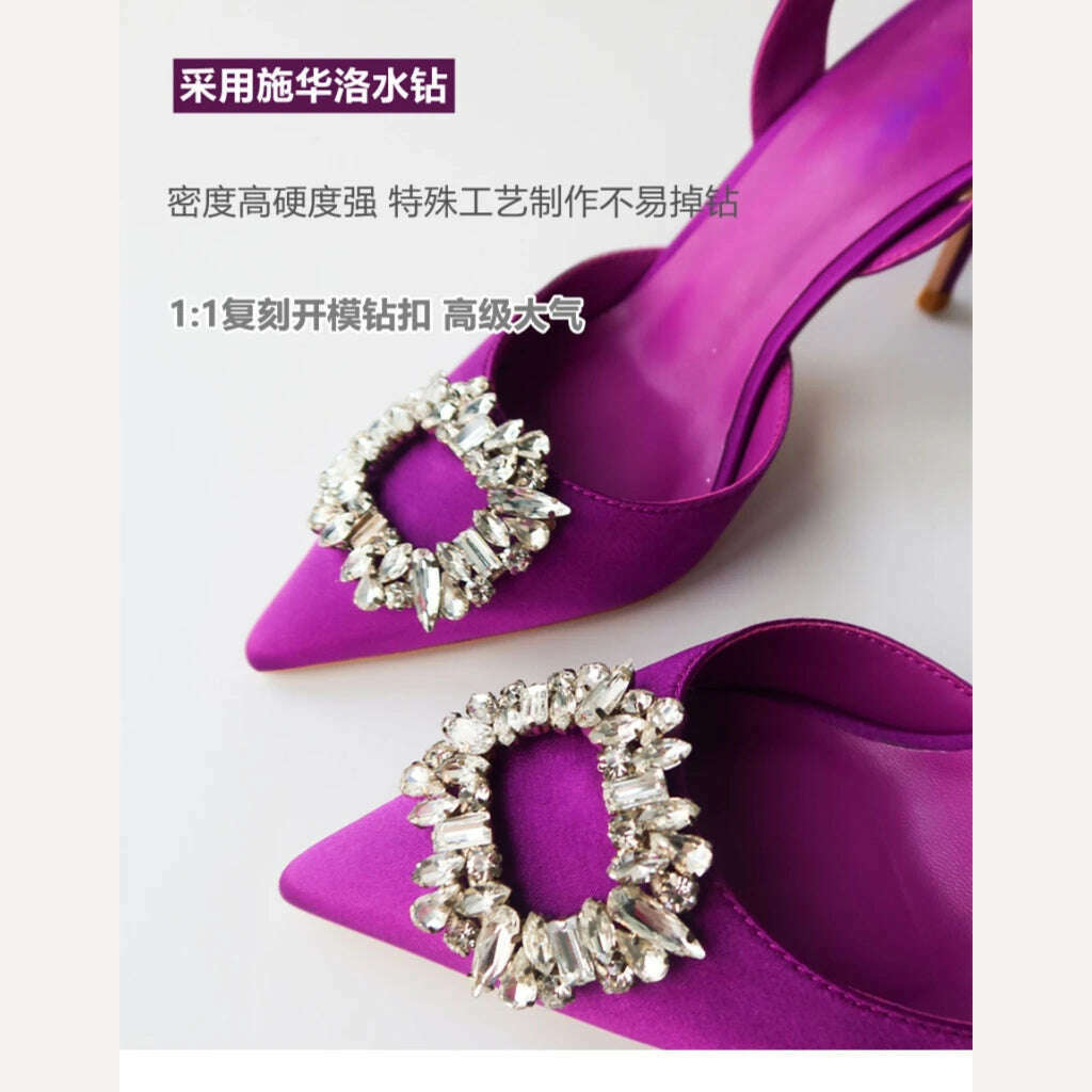 KIMLUD, New 2023 Pointed Rhinestone High Heels In Autumn and Fashionable Women's Middle Heel Sandals In Summer, KIMLUD Womens Clothes