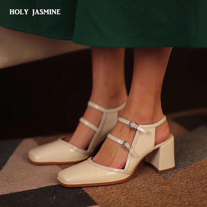 New 2023 Summer Sandles Women Square Toe Thick Heel French Retro Women Shoes Buckle 6cm High Heel Party Sandals Shoes for Women - KIMLUD