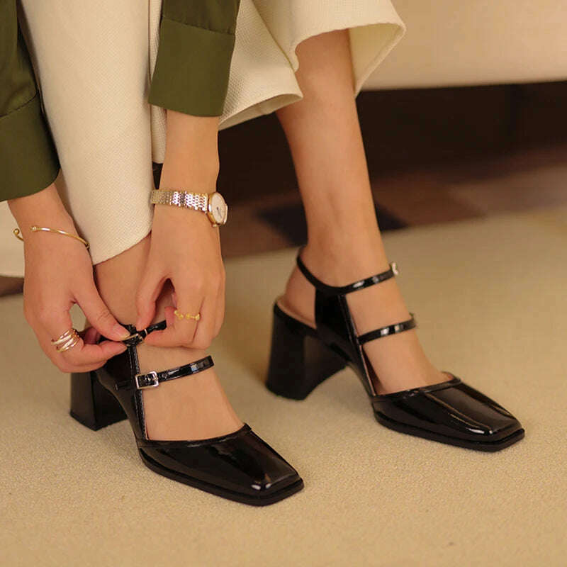 New 2023 Summer Sandles Women Square Toe Thick Heel French Retro Women Shoes Buckle 6cm High Heel Party Sandals Shoes for Women - KIMLUD