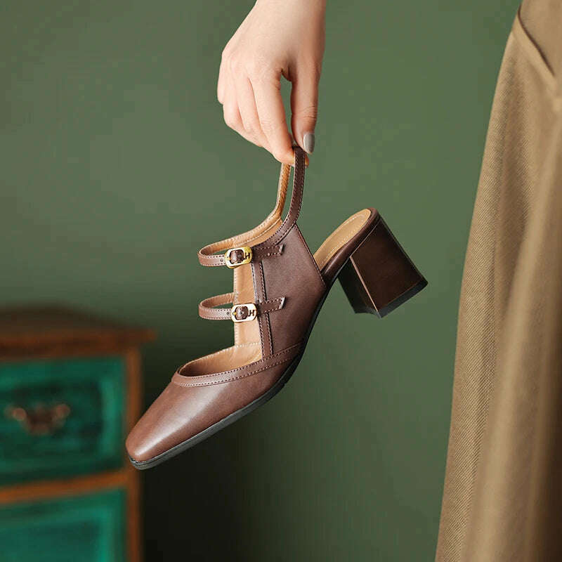 New 2023 Summer Sandles Women Square Toe Thick Heel French Retro Women Shoes Buckle 6cm High Heel Party Sandals Shoes for Women - KIMLUD