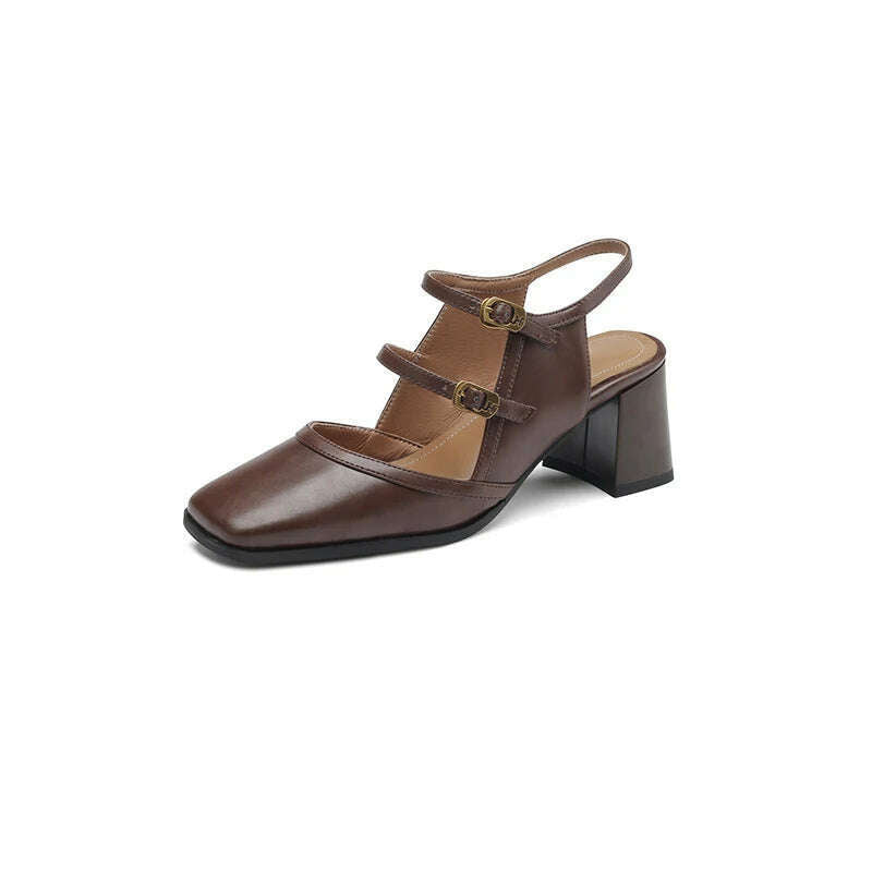 New 2023 Summer Sandles Women Square Toe Thick Heel French Retro Women Shoes Buckle 6cm High Heel Party Sandals Shoes for Women - KIMLUD