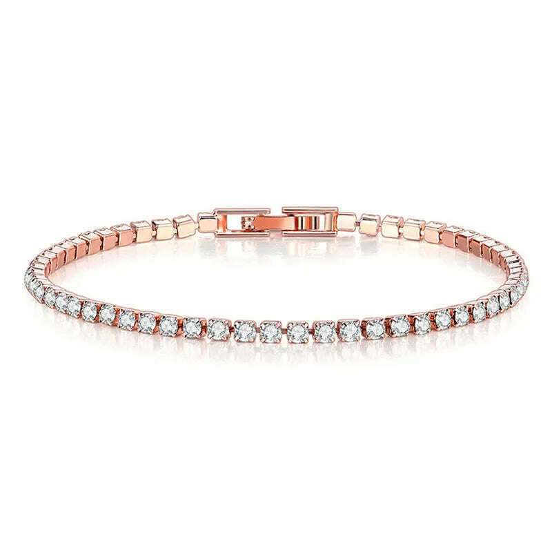 New 925 Sterling Silver Hip Hop Fashion Women's Tennis Bracelet Rose Gold Shining Cubic zirconia Bracelet Wedding Jewelry Gift - KIMLUD