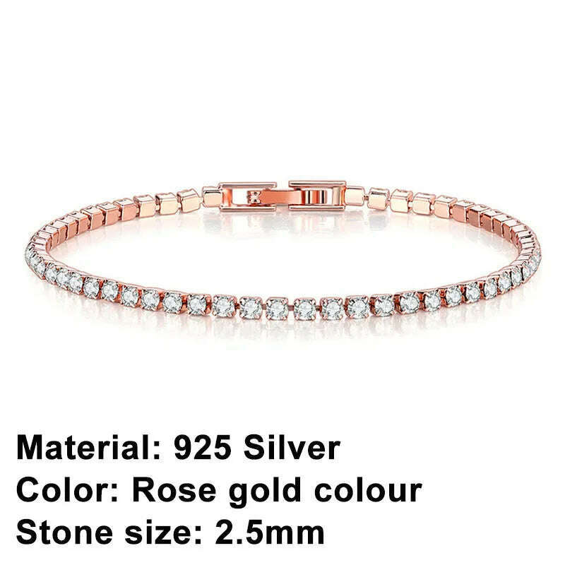 New 925 Sterling Silver Hip Hop Fashion Women's Tennis Bracelet Rose Gold Shining Cubic zirconia Bracelet Wedding Jewelry Gift - KIMLUD