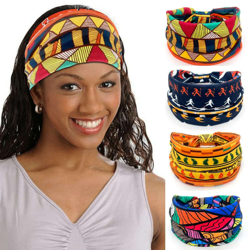 KIMLUD, New African Pattern Print Wide Headband for Women Twist Style Hair Bandanas Head Wrap Elastic Headwear Turban Girls Accessories, KIMLUD Womens Clothes