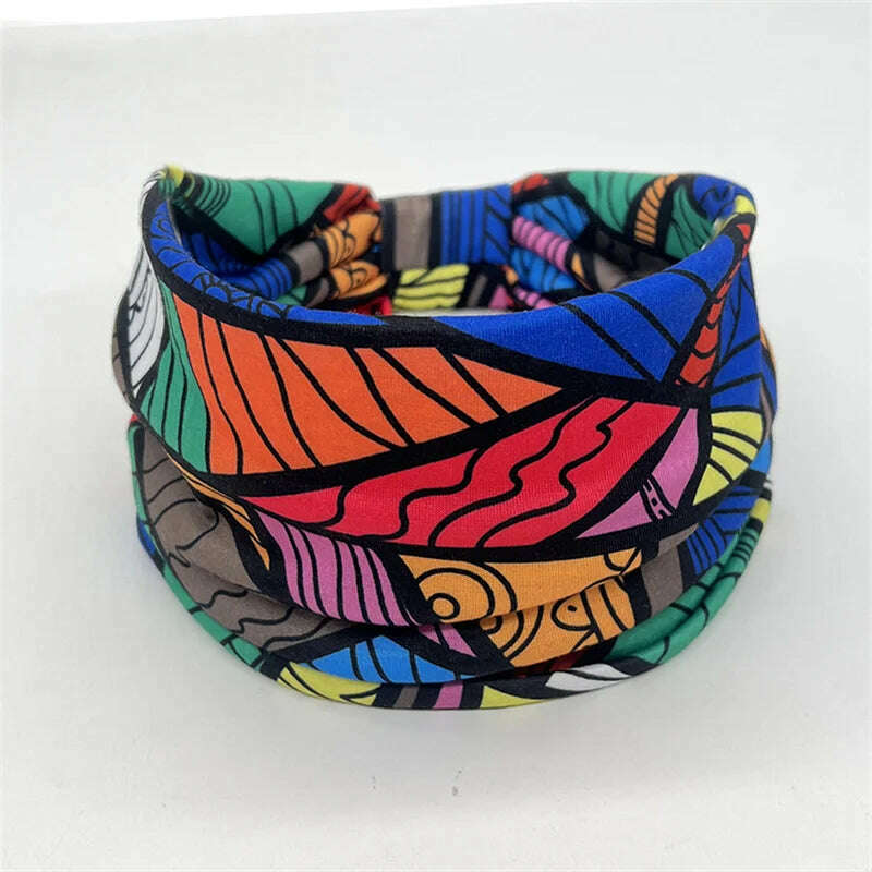 KIMLUD, New African Pattern Print Wide Headband for Women Twist Style Hair Bandanas Head Wrap Elastic Headwear Turban Girls Accessories, 12, KIMLUD APPAREL - Womens Clothes