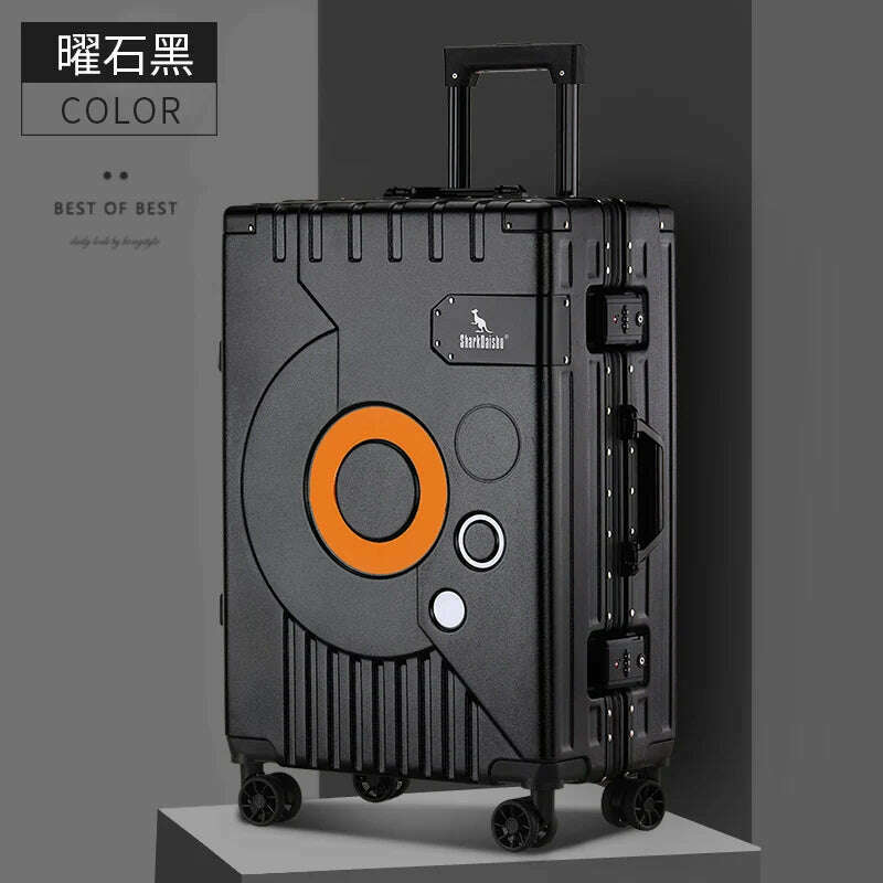 KIMLUD, New Aluminum frame fashion travel luggage silent large-capacity trolley suitcase 20 inch suitcase carry on 24 inch password box, 22Inches 550mm / Black, KIMLUD APPAREL - Womens Clothes