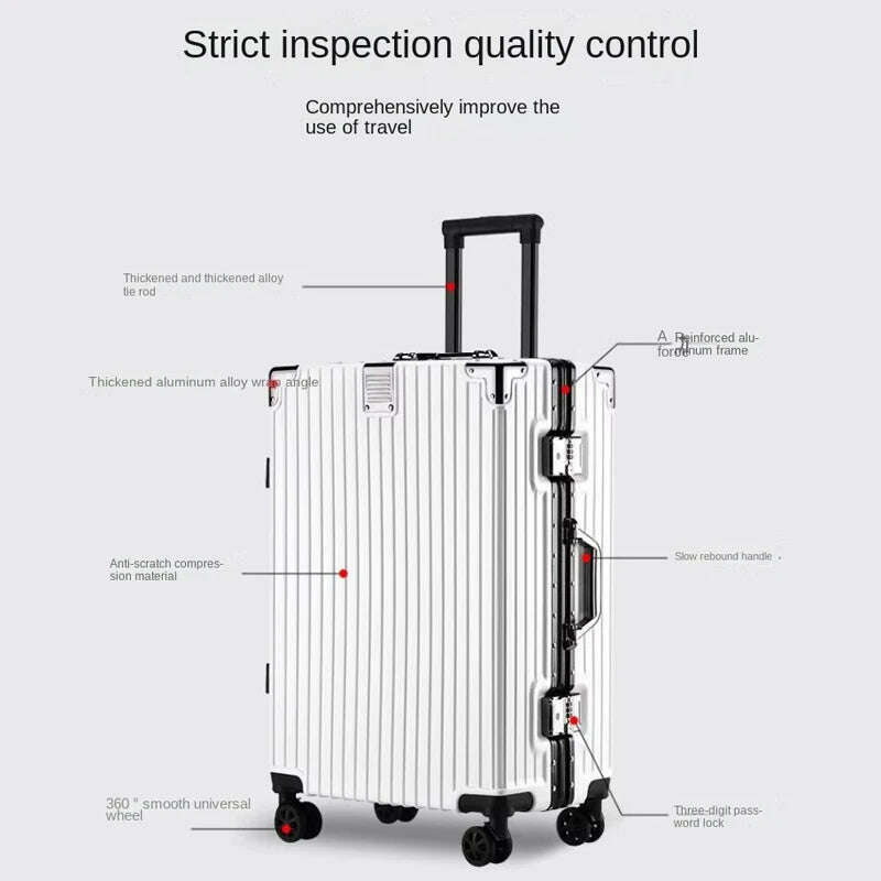 KIMLUD, New Aluminum Frame Suitcase Large Capacity Suitcase on wheels 20/22/24/26/28/30 Inch Trolley Case Password Boarding Box, KIMLUD Womens Clothes