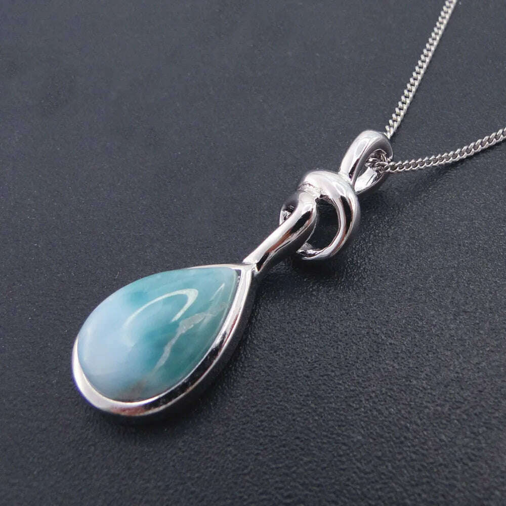KIMLUD, New Arrival 9x13mm Pearl Natural Larimar Pendant 925 Sterling Silver Women Teardrop Pendant Necklace Charm Fine Jewelry For Gift, without chain, KIMLUD Womens Clothes