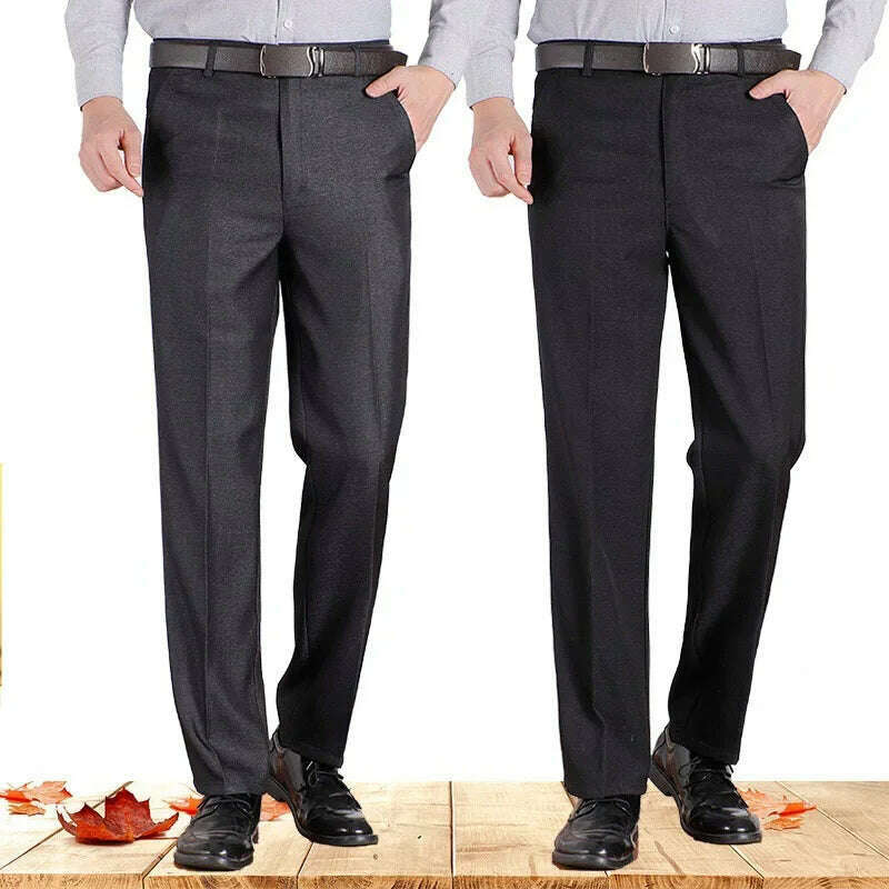 New Arrival Mens Casual Business Pants Men Mid Full Length Soft Trim Brand Trousers Regular Straight Black Grey Large Size 28-40 - KIMLUD