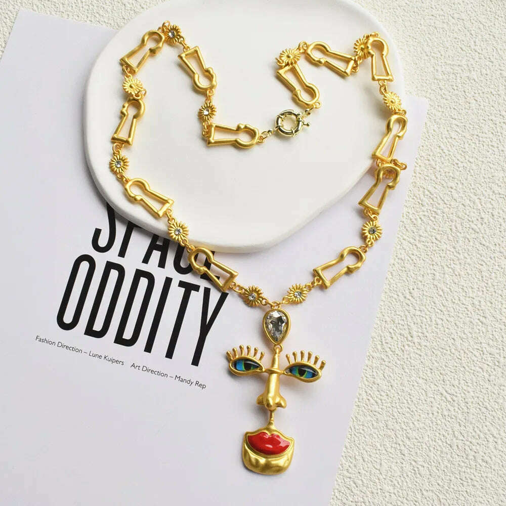 KIMLUD, New Arrival Vintage Unique Eyes Red Lips Dangle Earrings For Women Jewelry Baroque Fashion Show Collection Earrings Accessories, Necklace, KIMLUD APPAREL - Womens Clothes