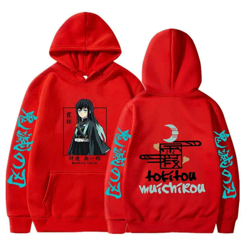 KIMLUD, New Autumn Funny Japan Anime Demon Slayer Men Hoodies Plus Size Sweatshirt Harajuku Muichiro Tokito Printed Hooded Girl Pullover, RED1 / L, KIMLUD APPAREL - Womens Clothes