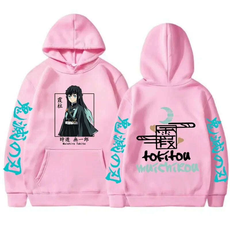 KIMLUD, New Autumn Funny Japan Anime Demon Slayer Men Hoodies Plus Size Sweatshirt Harajuku Muichiro Tokito Printed Hooded Girl Pullover, Pink / S, KIMLUD APPAREL - Womens Clothes