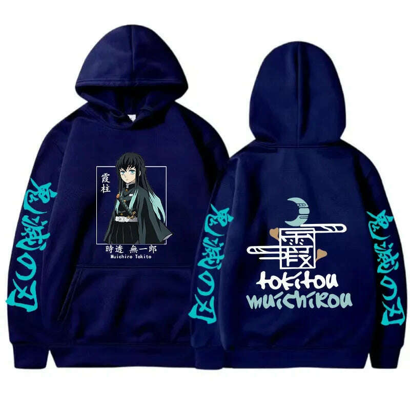 KIMLUD, New Autumn Funny Japan Anime Demon Slayer Men Hoodies Plus Size Sweatshirt Harajuku Muichiro Tokito Printed Hooded Girl Pullover, Navy Blue / 4XL, KIMLUD APPAREL - Womens Clothes