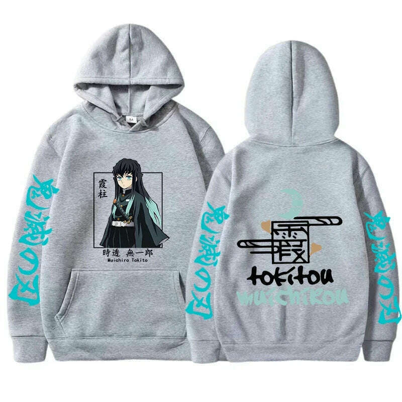 KIMLUD, New Autumn Funny Japan Anime Demon Slayer Men Hoodies Plus Size Sweatshirt Harajuku Muichiro Tokito Printed Hooded Girl Pullover, GRAY / S, KIMLUD APPAREL - Womens Clothes