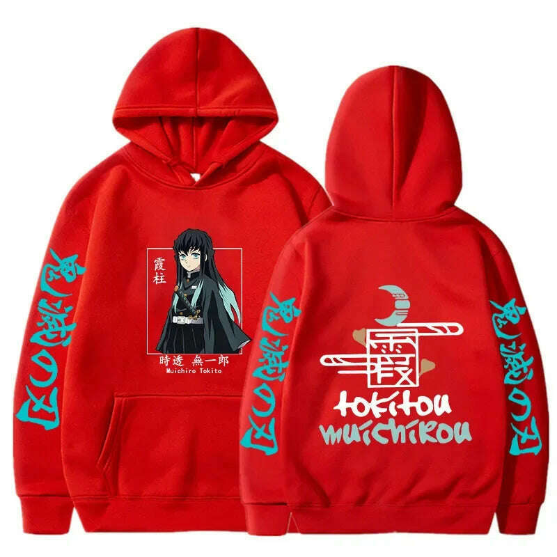 KIMLUD, New Autumn Funny Japan Anime Demon Slayer Men Hoodies Plus Size Sweatshirt Harajuku Muichiro Tokito Printed Hooded Girl Pullover, RED / XL, KIMLUD APPAREL - Womens Clothes
