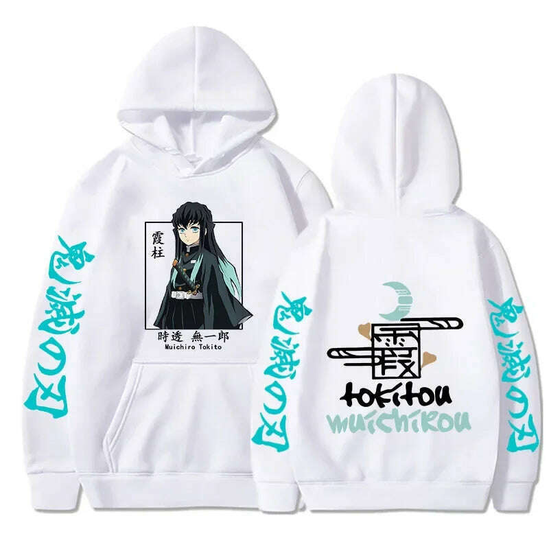 KIMLUD, New Autumn Funny Japan Anime Demon Slayer Men Hoodies Plus Size Sweatshirt Harajuku Muichiro Tokito Printed Hooded Girl Pullover, WHITE / S, KIMLUD APPAREL - Womens Clothes