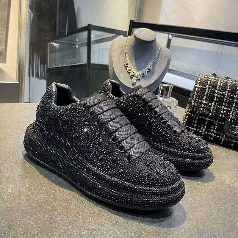 KIMLUD, New Autumn Women Platform Shoes rhinestones Thick-soled White Silver Shoes Shining Crystal Sneakers Trend Casual Sneakers, black 1 / 37, KIMLUD APPAREL - Womens Clothes