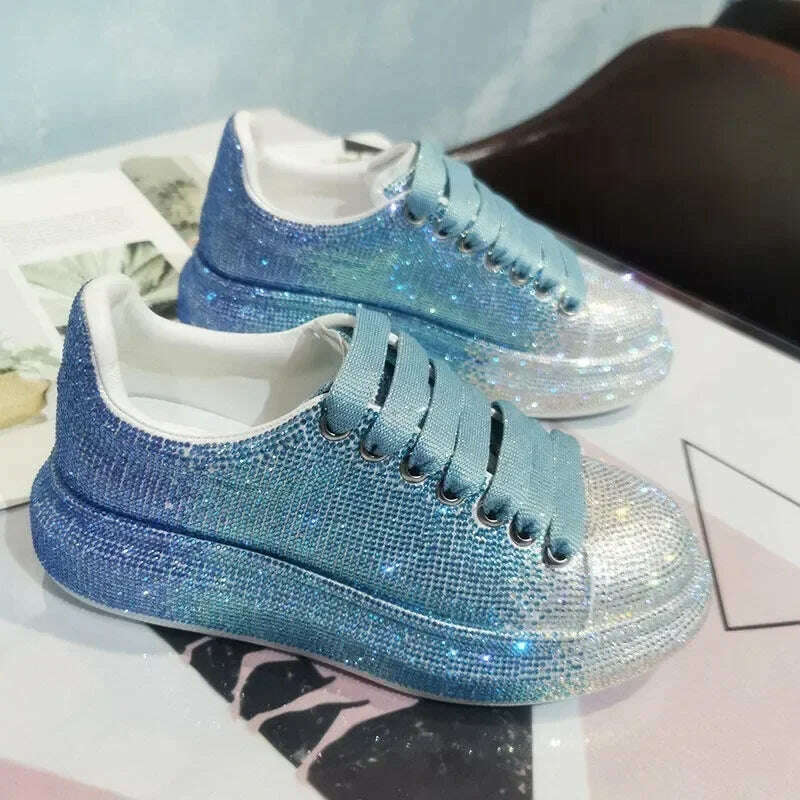 KIMLUD, New  Autumn Women Platform Shoes rhinestones Thick-soled White Silver Shoes Shining Crystal Sneakers Trend Casual Sneakers, KIMLUD Womens Clothes