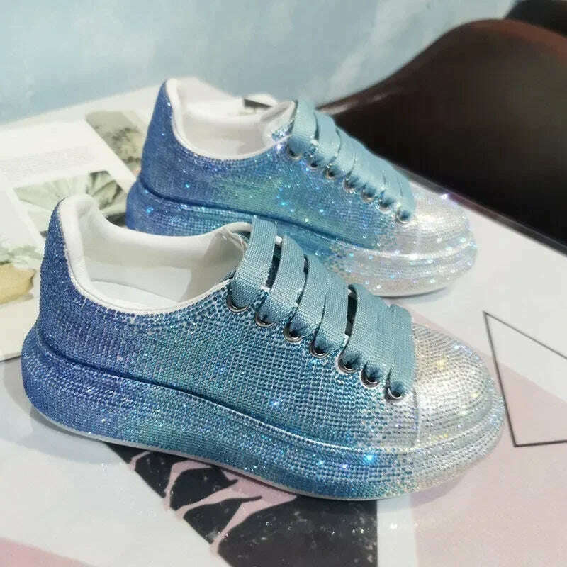 KIMLUD, New Autumn Women Platform Shoes rhinestones Thick-soled White Silver Shoes Shining Crystal Sneakers Trend Casual Sneakers, KIMLUD Womens Clothes