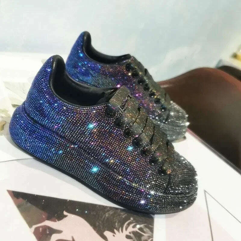 KIMLUD, New Autumn Women Platform Shoes rhinestones Thick-soled White Silver Shoes Shining Crystal Sneakers Trend Casual Sneakers, KIMLUD Womens Clothes